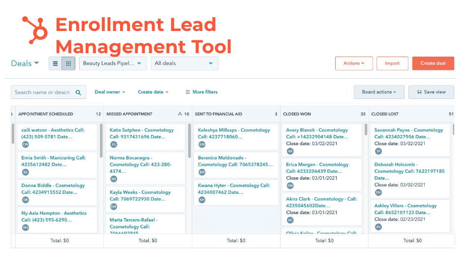 Enrollmemt Lead Management Tool in HubSpot for Admissions - Chattanooga College