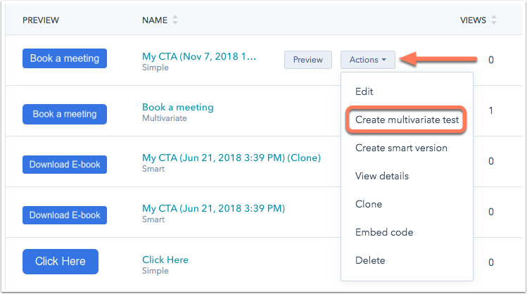 hubspot cta multivariate test