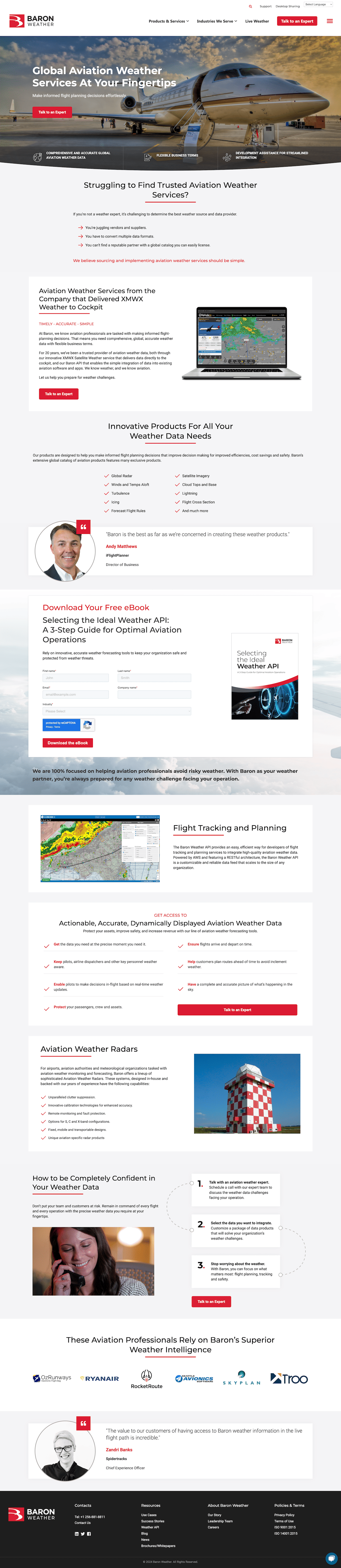 screenshot of baronweather.com new aviation industry page